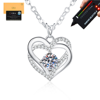 Pendentif en moissanite ronde certifiée D VVS1, double cœur creux, collier en argent sterling 925, bijoux de fiançailles pour femmes, vente en gros
