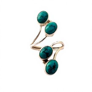 100% Handmade Adjustable 925 Sterling Silver <b>Turquoise</b> Gemstone <b>Ring</b> Jewelry Wholesaler 3 Stones Fine Bezel Set <b>Ring</b> - Product Image 1
