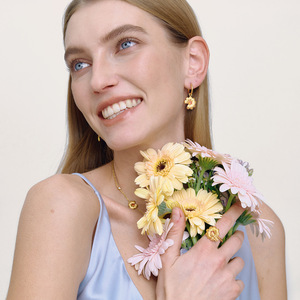 ชุดเครื่องประดับแฟชั่น สแตนเลส ลายดอกเดซี่ ประดับเพทายสีส้ม สร้อยคอ แหวน ต่างหู สำหรับงานปาร์ตี้ - Product Image 3