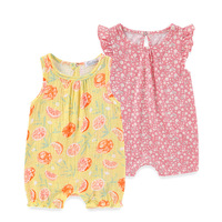 Baju monyet bayi perempuan, Jumpsuit tanpa lengan gaya kasual dengan renda Set dua potong 100% kancing penutupan ukuran 2T untuk musim panas