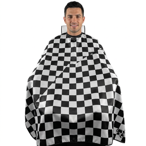 Cape de barbier personnalisée à motif à carreaux noir et blanc, tissu imperméable et résistant aux plis, cape de coiffure professionnelle - Product Image 4