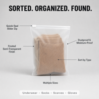 Sacs à fermeture éclair en PE givré pour sous-vêtements et chaussettes, sacs de rangement semi-transparents en CPE avec fermeture à glissière pour l'organisation des tiroirs