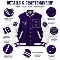 Blouson universitaire streetwear personnalisé pour homme, design patchwork avec lettres, broderie chenille, manches en cuir, col montant - OEM Privé
