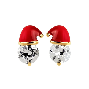 Boucles d'oreilles clous E3068 Chapeau de Père Noël rouge avec cristaux taille brillant ronde, plaqué or, en alliage de zinc, bijoux festifs pour femme, cadeau - Product Image 1