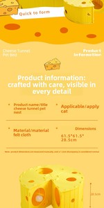 Wholesale Felt Cheese Shaped <strong>Cat</strong> Bed, Multi-hole Play Tunnel <strong>Cat</strong> <strong>Hideaway</strong>, Breathable Indoor <strong>Cat</strong> Sleeping House with Toy Ball - Product Image 6