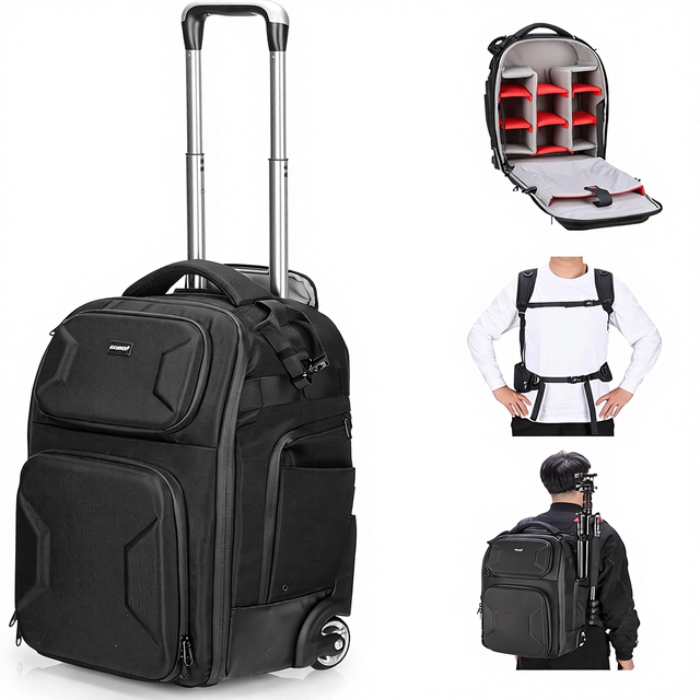 Neewer 2-in-1 Rolling Camera Backpack Trolley Case - Anti-Shock Detachable Padded Compartment