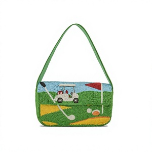 Bolso de Mano Vintage con Bordado de Temática de Golf, Forma Rectangular, Tela de Algodón, Hecho a Mano, Diseño Deportivo, Verde Colorido - Product Image 1