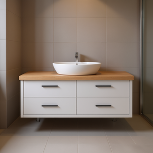 Bathroom Vanity Solid Wood Light Brown 55.1x23.6 Inches Ceramic Basin Drawers Modern Minimalist Floor Standing - Product Image 2