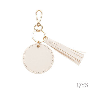 QYS Personalized Logo Round <b>Leather</b> Keychain with Tassel Custom <b>Key</b> Ring Promotional Gift - Product Image 1
