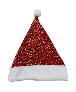 Vendita calda HX-051 berretto con paillettes-cappello natalizio a doppia faccia cappello di babbo natale con paillettes cappello natalizio
