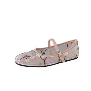 Zapatos Planos de Ballet Transpirables con Malla, Estilo Primavera-Otoño, Bordados con Rosas, Tipo Mary Jane, de Punta Redonda y Corte Bajo - Product Image 5