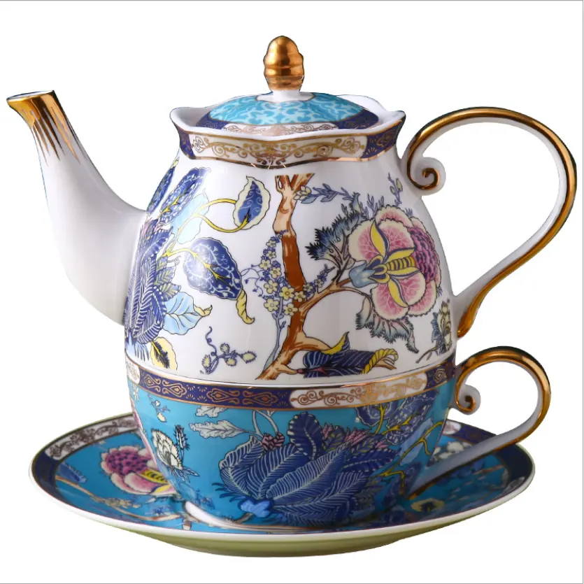 Легкие роскошные фарфоровые чашки и блюдце в комплекте, керамический чайный горшок, набор для чая и кофе