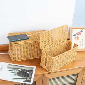 Lot de 2 Boîtes de Rangement Câbles en Rotin PP Style Champêtre - Panier Organisateur Dissimulé à Couvercle pour Multiprises et Fils Électriques - Product Image 6