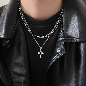 <span class=keywords><strong>Collana</strong></span> con ciondolo a catena cubana in argento a doppio strato lucida per uomo Hiphop gioielli da ragazzo Cool - Product Image 3