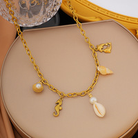 Collier pendentif Novirassine en acier inoxydable plaqué or 18 carats avec imitation perle, étoile de mer et tortue, chaîne en bambou inaltérable pour femme, cadeau