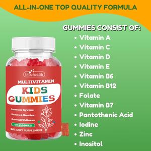 Gomitas multivitamínicas para niños Biocaro con vitamina D3 K2, vitamina B12, B6, vitamina A C y suplemento de zinc para el apoyo inmunológico - Product Image 2