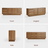 Meuble TV large en noyer pour téléviseur de 75 pouces, centre de divertissement en bois avec portes coulissantes, tiroirs et étagères réglables