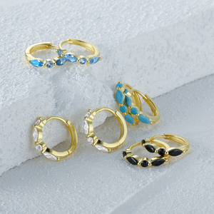 Aretes Huggie CANNER Simples de Plata de Ley S925 con Circonita Cúbica 5A Multicolor en Forma de Gota de Agua y Piedra Marquise - Product Image 2