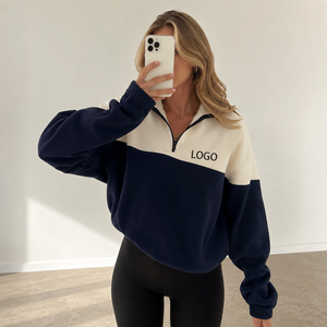 Sweat-shirt à demi-zip color block pour femme avec logo personnalisé, pull à manches longues pour femme, vêtements d'automne pour femme, à porter au quotidien - Product Image 2