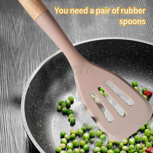 Ustensiles de cuisine en silicone sans BPA ensemble de cuillères plates avec manche en bois durable spatule gadget résistante à la chaleur et outils pour la cuisine - Product Image 5