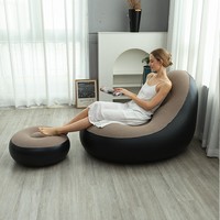 Sofá Inflable Portátil Tipo Puff con Otomana de Tela, Plegable, para Sala de Estar