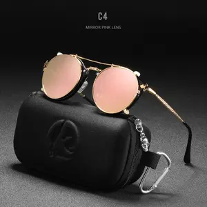 2024 new fashion vintage retro lentes de sol steampunk round metal clip on trendy women men shades sun glasses sunglasses 2023