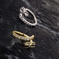 Bagues en cuivre plaqué or 14 carats avec zircone cubique, style hip-hop punk, dragon, unisexe, bijoux tendance, ouvertes, pour femmes et hommes