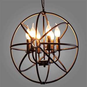 Lampadario Vintage in Ferro, Lampada a Sospensione Rustica in Metallo con Lampadina LED a Candela, Lampada da Soffitto per Interni con Decorazione Sospesa - Product Image 4