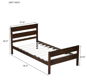 <span class=keywords><strong>Letto</strong></span> <span class=keywords><strong>singolo</strong></span> con struttura in legno massello di gomma, <span class=keywords><strong>testiera</strong></span> e pediera dal design semplice, colore caffè - Product Image 3