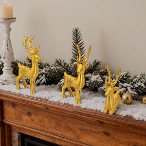 Statuetta di Renna Dorata Stampata in 3D con Motivo a Fiocchi di Neve, Centrotavola Natalizio, Decorazione per la Casa, Regalo di Natale, Ornamento - Product Image 5