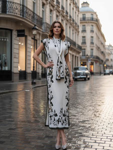 Robe musulmane sans manches à taille haute, jupe droite grande taille, robe d'automne pour femme avec un design plissé imprimé, robe ajustée - Product Image 4