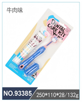 Fournitures pour animaux de compagnie : Ensemble de brosses à dents à trois têtes en plastique saveur bœuf pour chiens avec dentifrice pour le soin des gencives