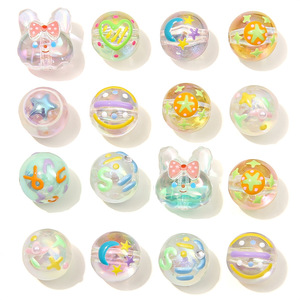 Acrylic Beads Cute 16mm Transparent Oil Dripping <b>Hand</b> <b>Paint</b> Round Acrylic Beads for Jewelry Accessories - Product Image 1
