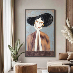 Contemplation Textured Portrait Oil Painting <b>Framed</b> <b>Canvas</b> Art Modern Wall Decor Hand Painted Indoor Contemporary Style - Product Image 1