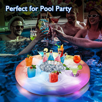 Plateau de service flottant gonflable avec lumières LED solaires, porte-boissons rond pour piscine, idéal pour les soirées aquatiques nocturnes, vente en gros