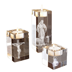 Portacandele in Cristallo K9 Inciso al Laser 3D - Regalo Cristiano Religioso con <span class=keywords><strong>Gesù</strong></span>, Pastore e Vergine <span class=keywords><strong>Maria</strong></span>, Decorazione <span class=keywords><strong>per</strong></span> Altare Domestico - Product Image 4