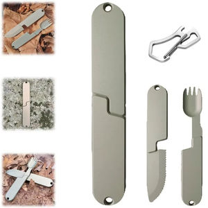 Juego de utensilios para comer 2 en 1 para acampar, cuchara-tenedor reutilizable desmontable, combinación de tenedor compacto de acero inoxidable para acampar - Product Image 3