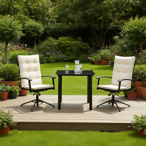 Ensemble de salle à manger de jardin en polyrotin noir avec accoudoirs réglables, 2 places, mobilier d'extérieur, style contemporain - Product Image 2