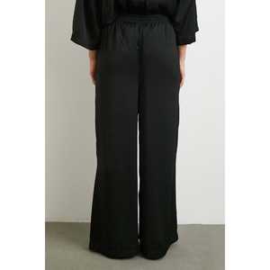 Pantalones Elegantes de Pierna Ancha, Negros, de Satén, Cintura Alta, Fluidos, para Mujer, Tela Transpirable - Product Image 1