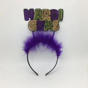 Women Tri-Colors Feather Fascinators Green Headpiece Lady Headband for Mardi Gras Headband Hair Loop Accessories