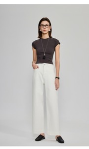 High Quality Spring Fashion <strong>White</strong> High Waist Straight Leg <strong>Cropped</strong> Women Slim Fit Casual <strong>Ladies</strong> 9 Point Jeans Denim <strong>Trousers</strong> - Product Image 5