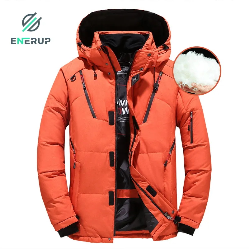 Enerup ready to ship hot sale Hooded thick windproof puffer down jacket winter coat for men insulation 80 duck down 20 PE
