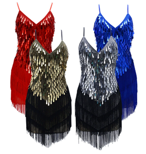 Robe de danse latine brillante avec bretelles et franges, tenue de salle de bal, jazz, rumba, samba, costume de danse de scène pour femmes - Product Image 6