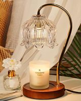Chauffe-cire électrique moderne en verre, bois et métal en forme de fleur, avec minuterie et lumière réglable, cadeau d'anniversaire