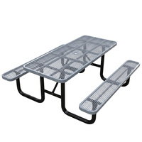 Table de pique-nique commerciale en métal expansé pour extérieur, 4, 6 et 8 pieds, avec banc, mobilier de patio, table à manger rectangulaire en acier