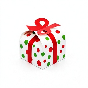 Custom Polka Dot <b>Christmas</b> Paper Gift <b>Box</b> with Ribbon Bow Handle Curve Foldable Small Candy Packaging for Holiday Wholesale - Product Image 1