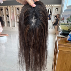 Topper en cheveux humains vierges brun foncé avec mèches châtain, base mono 3x6 pouces, léger, à clips, volume naturel, pour cheveux clairsemés - Product Image 3
