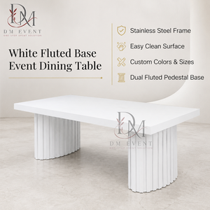 Mesa de Comedor Rectangular Moderna de Acero Inoxidable con Base de Pedestal Acanalado para Eventos y Banquetes, Suministro al por Mayor - Product Image 1