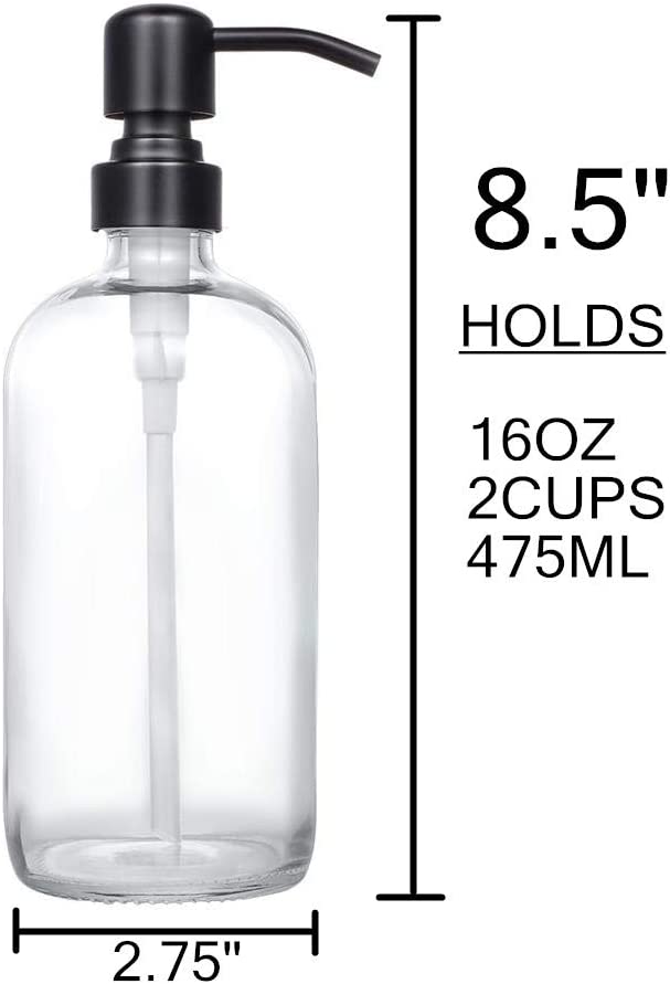 480ml clear glass Bottles with Stainless Steel Pump Glass Soap Dispenser