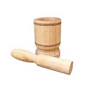 Ensemble mortier et pilon en bois naturel |   Bol à épices en bois |   Broyeur et écraseur d'herbes |   Outil de broyage pour la cuisine - Product Image 2